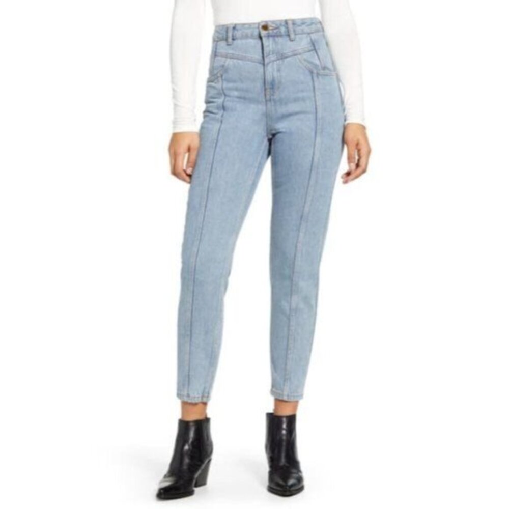TOPSHOP Mom Jeans Yoke Bleach High Rise Ankle Jeans Light Wash SZ 28 NEW
